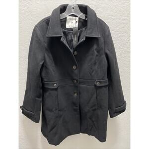 Allegra K Women XL Button Winter Coat BLACK Mid Length